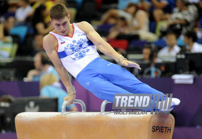 İdman gimnastikası üzrə fərdi çoxnövçülük yarışlarının finalı keçirilir. Bakı, Azərbaycan, 18 iyun 2015